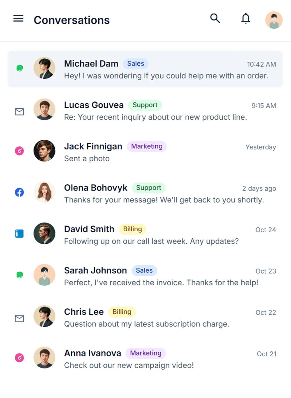 Unified inbox dashboard